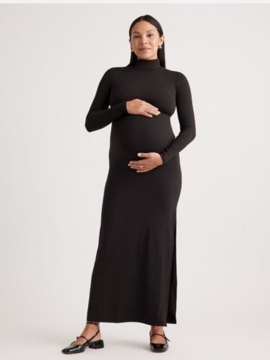 Quince Dresses & Skirts - Quince Recycled Knit Mock Neck Maternity Maxi Dress Black Size Large